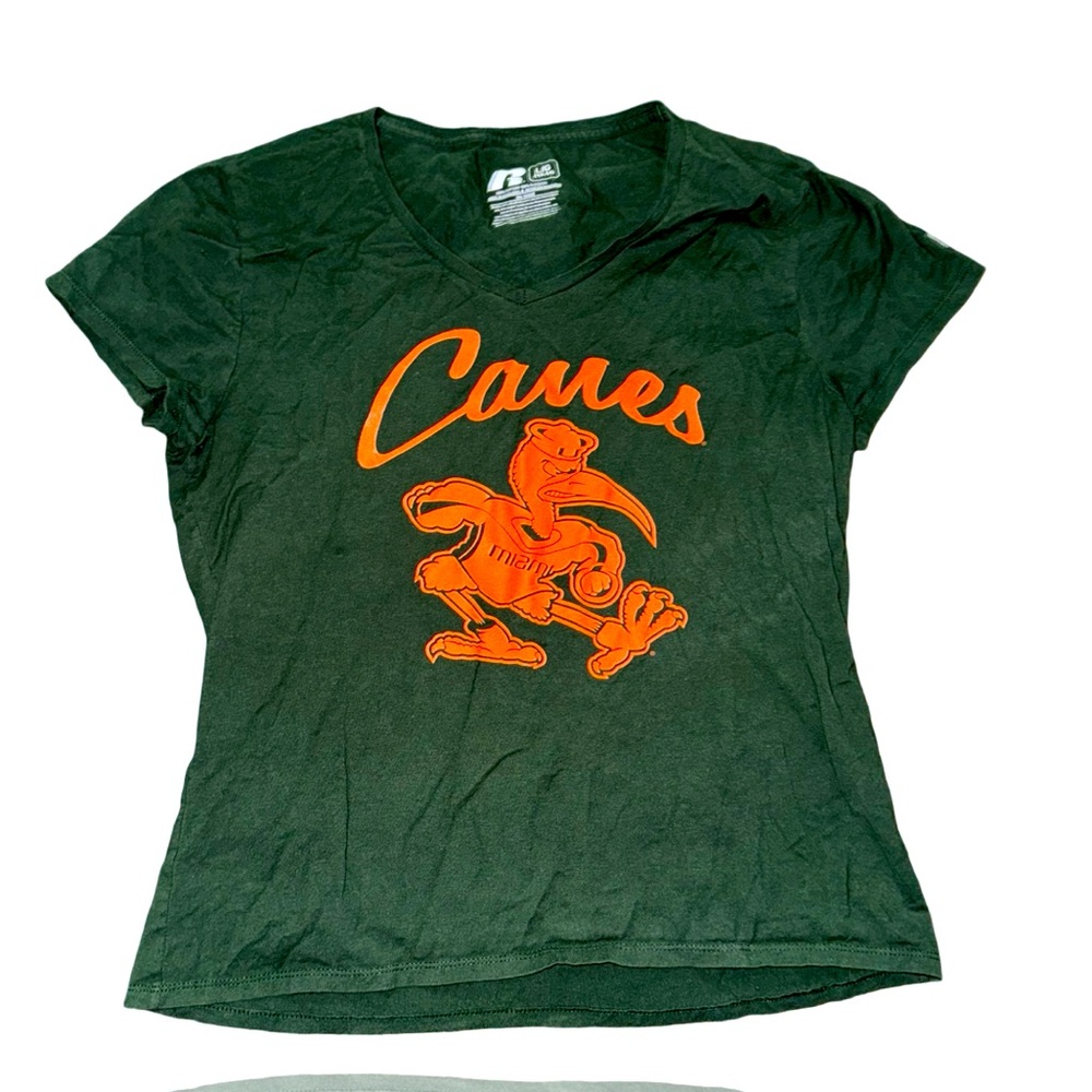 Miami Hurricanes Vintage V-Neck Logo T-Shirt: Womens Large: The U: NCAA